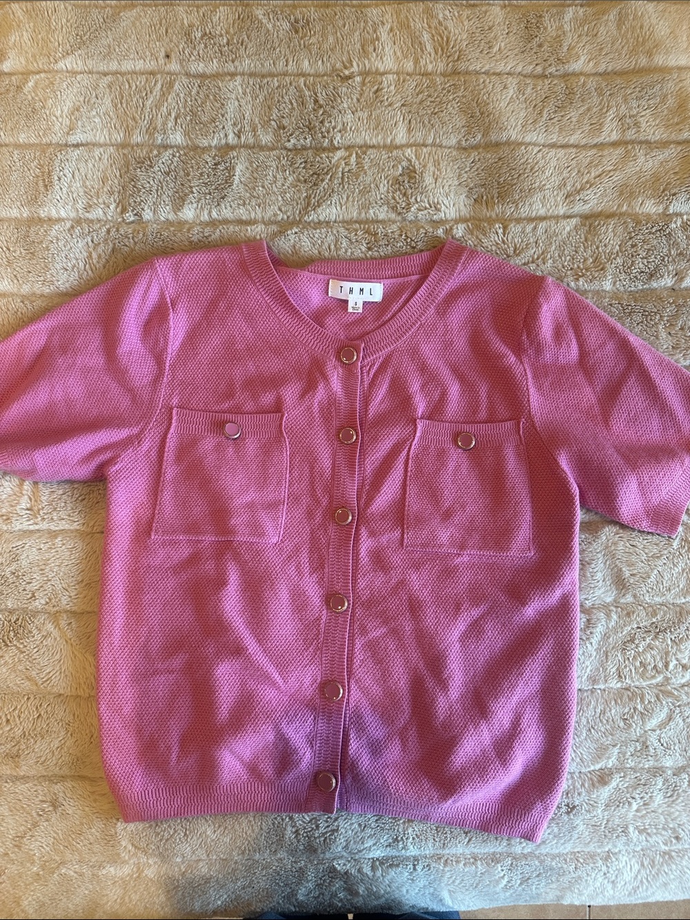 THML Pink Short-Sleeve Button Cardigan
